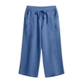 thumbnail image 6 of Eiyaclvo Linen Capris for Women Summer Pants Drawstring Elastic Waist Baggy Wide Leg Capri Pant Ladies Solid Lightweight Beach Vacation Cropped Trouser with Pockets S, 6 of 8