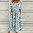 thumbnail image 2 of Tnhcen Women's Summer Casual Floral Print Short Sleeve Round Neck Knee Length Dress Stretchy Loose Fit Plus Size S - 2XL Lightweight Casual Daywear, 2 of 5