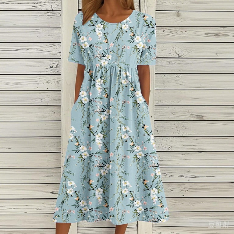 loose dress with pockets uk Plus Size Women's Floral * Dress with Pockets