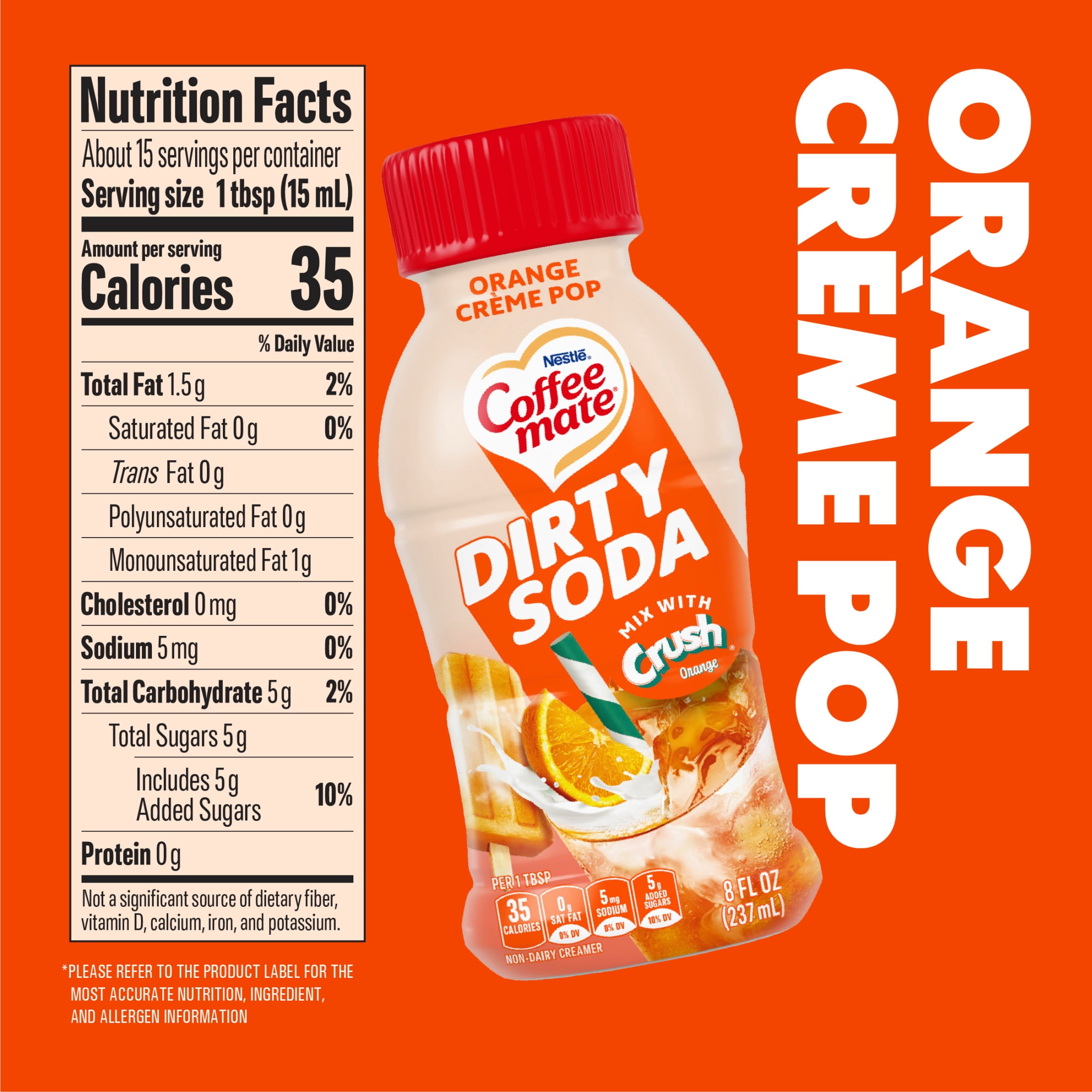 Coffee mate Dirty Soda Creamer, Orange Crème Pop Flavored Liquid Creamer, Mix with Crush Orange 8 fl oz