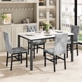 thumbnail image 5 of AWQMDining Table Set for 4, Faux Marble Kitchen Table with 4 Tufted Velvet Upholstered Dining Chairs, Modern 5 Pieces Dining Set for Kitchen, Breakfast Corner, Apartment, Gray, 5 of 7