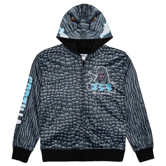 Godzilla Men's Cosplay Fleece Zip-Up Hoodie Dark Gray