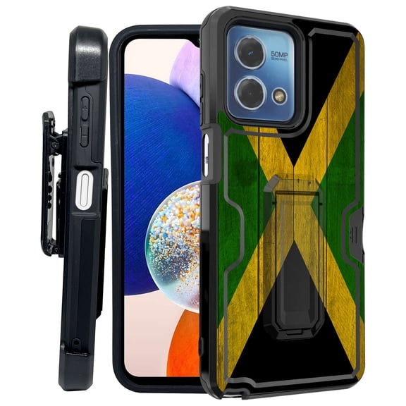 ANJ  Rugged Shockproof Kickstand Hybrid Case with Card Slot and Holster   Tempered Glass Cover for Motorola Moto G Stylus 5G (2023) - Jamaican Flag