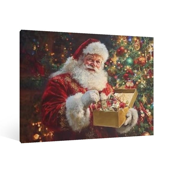 Vintage Christmas Interesting Santa Claus Wall Art Paint Framed - Xmas Festive Winter Holiday Christmas Wall Decor Canvas Print for Living Room Kitchen Home Bedroom Decor