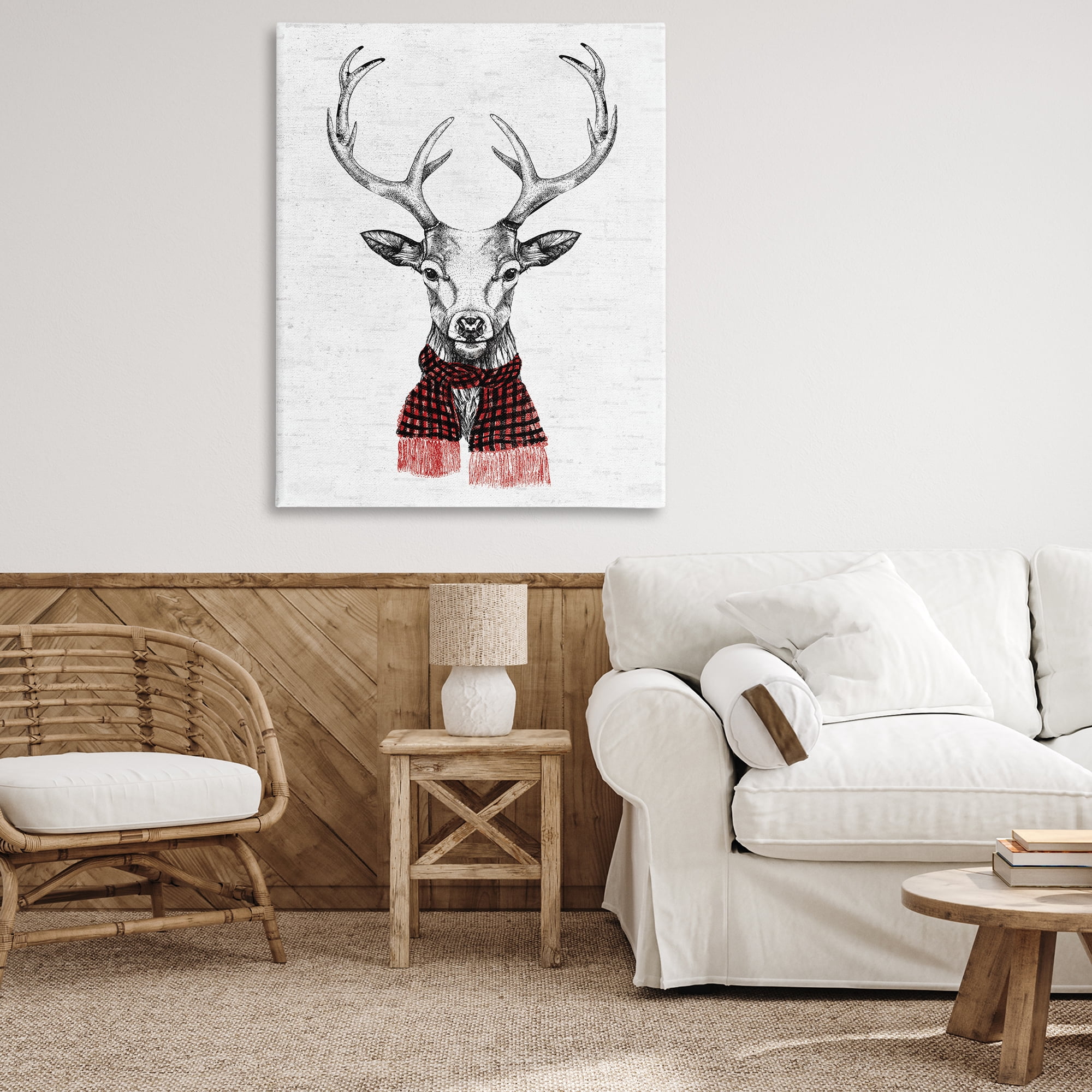 Stupell Industries Holiday Deer with Scarf Animals & Insects Painting Gallery Wrapped Canvas Art Print Wall Art, 36 x 48