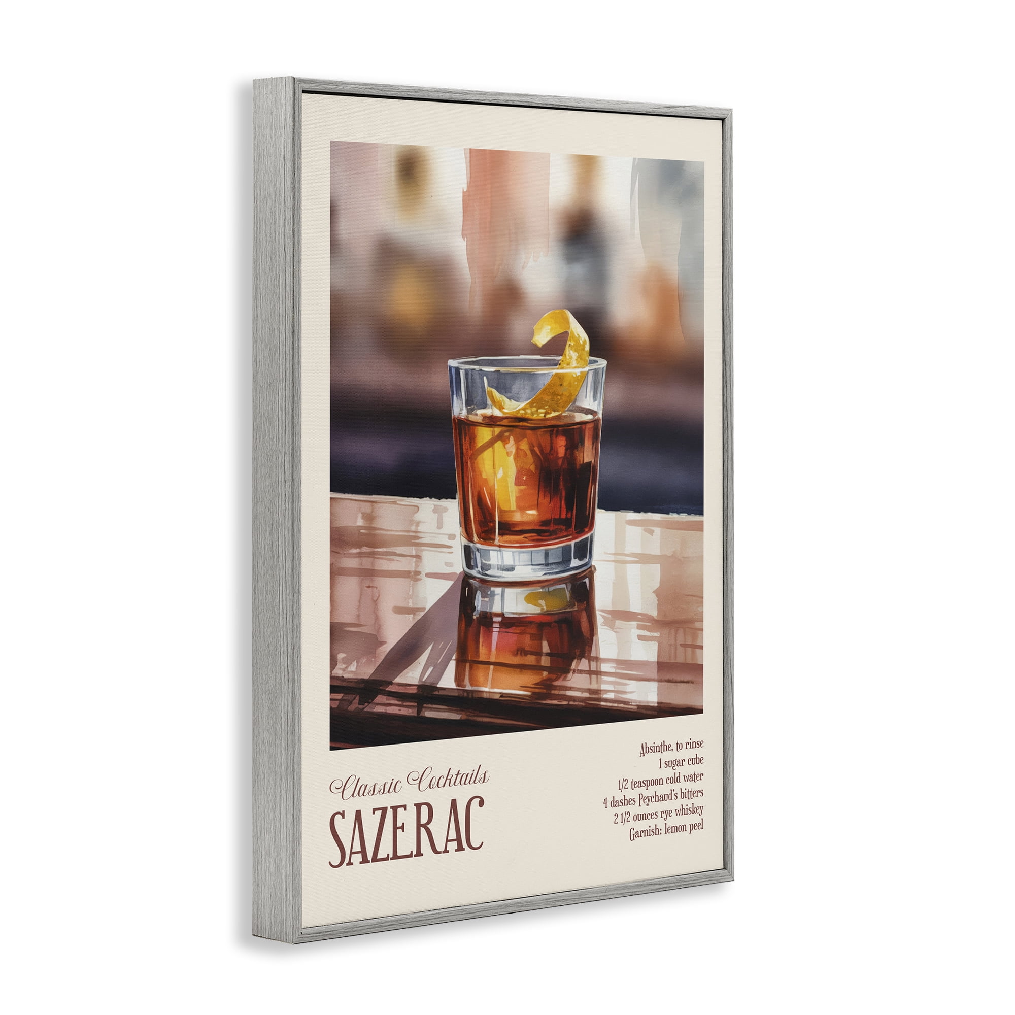 Stupell Industries Sazerac on Reflective Surface Gray Framed Giclee Art, design by Andreas Magnusson