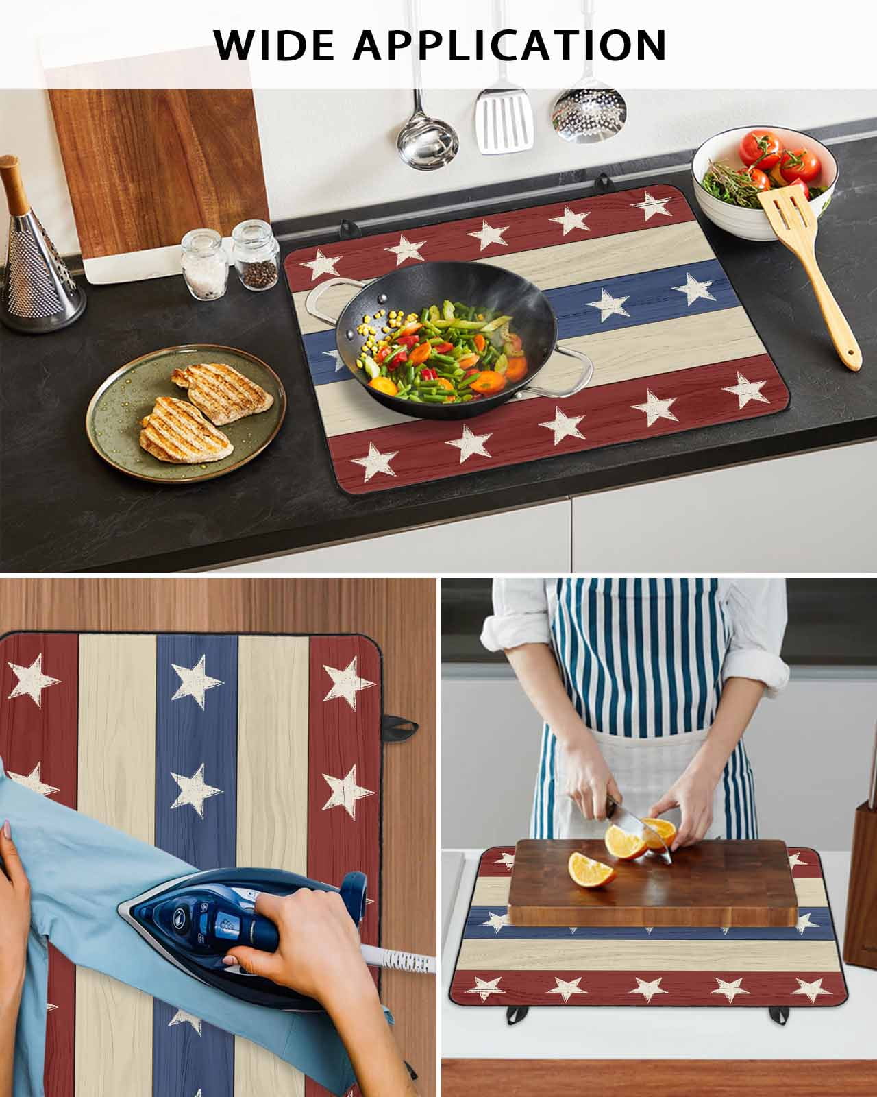 nqOlkjepod Large Induction Cooktop Protector Mat 24"x21", 4th of July Stove Top Covers for Electric Stove, Blue Red Star Striped Independence Day Stove Burner Cover Mats, Glass Top Stove Cover