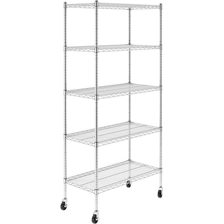

YCH NSF Certified Storage Shelves Heavy Duty Steel Wire Shelving Unit with Wheels and Adjustable Feet Used as Pantry Shelf Garage or Bakers Rack Kitchen Shelving - (18 x48 x72&
