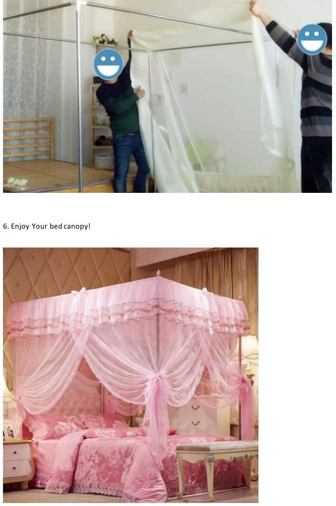 CAILDANL 4 Corners Post Pink Canopy Bed Curtain for Girls & Adults - Cute Cozy Drape Square Netting for Twin Bed - 4 Opening 45" W x 80" L Mosquito Net