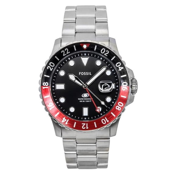 Fossil FS6092 Mens Blue GMT Stainless Steel Black Dial Quartz 100M watch