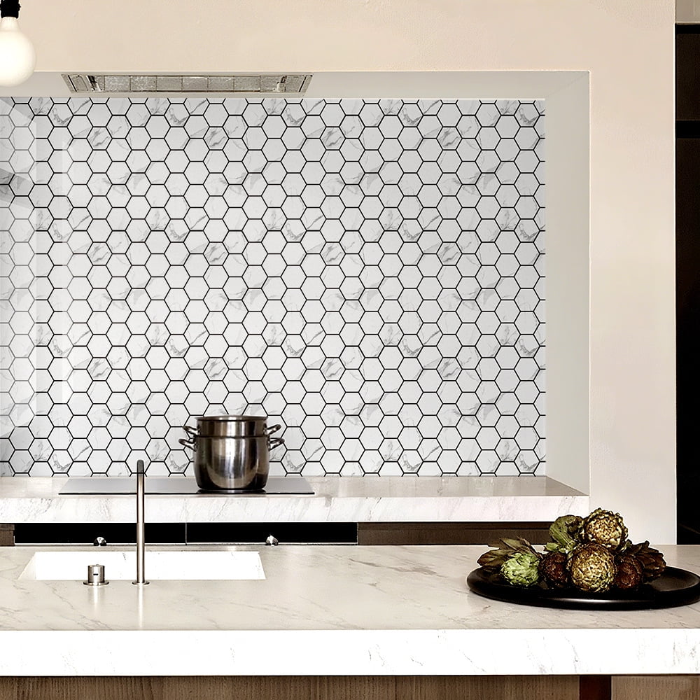 10 Pcs Hexagon Non-Slip Floor Sticker for Home Decor, 12" x 12" Peel and Stick Self-Adhesive Wall Sticker for Living Room Kitchen Bathroom