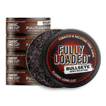 Fully Loaded Chew Tobacco and Nicotine Free Classic Bullseye Long Cut Signature Flavor, Chewing Alternative-5 Cans