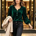 thumbnail image 7 of NominalSnug Women's Velvet Tops Ruffle V Neck Dressy Casual Blouse Long Sleeve Top Elegant Vintage Party Shirt for Fall Winter, 7 of 7