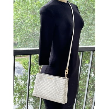 Michael Kors Trisha MD Triple Compartment Crossbody Shoulder Bag MK Cream Multi