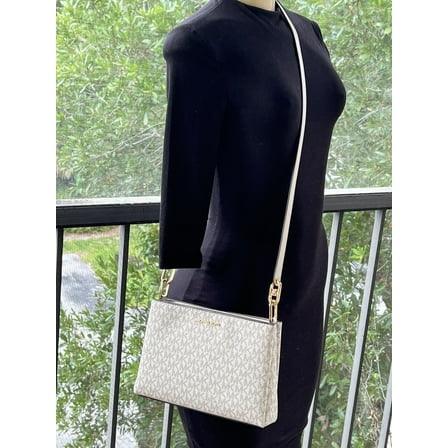 Michael Kors Trisha MD Triple Compartment Crossbody Shoulder Bag MK Cream Multi
