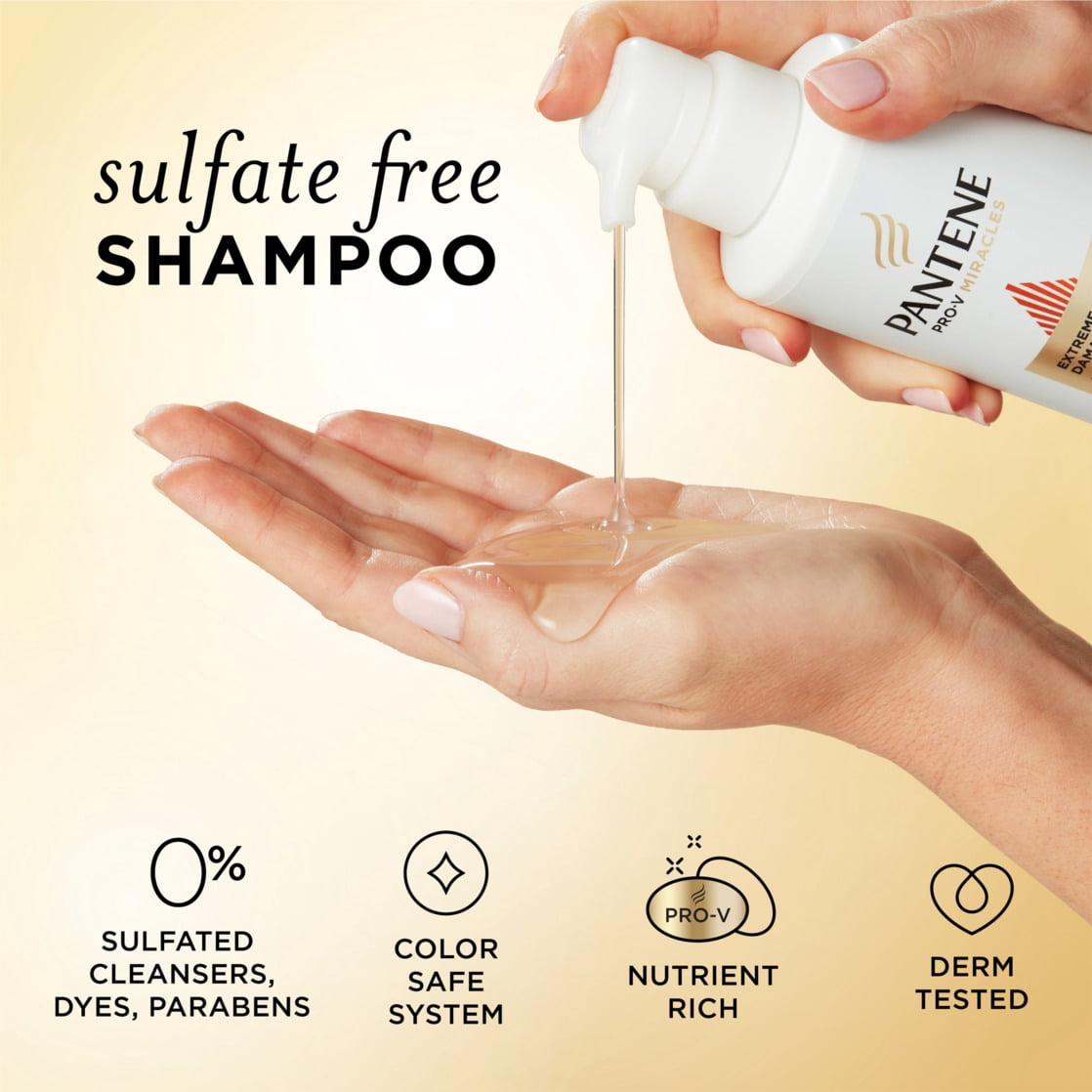 (4 pack) Pantene Pro-V Miracles Shampoo, Sulfate Free, Extreme Damage Care Regenerative Oil Blend, 13.5 fl oz
