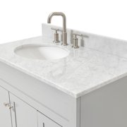 Ariel Hamlet 37 In. Left Offset Oval Sink Vanity With 0.75 In. Carrara White Countertop In Grey