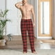 thumbnail image 2 of Balery Red Black Plaid Pantalones de pijama para hombre, pijama ultraligero, pantalón de descanso-Small, 2 of 6