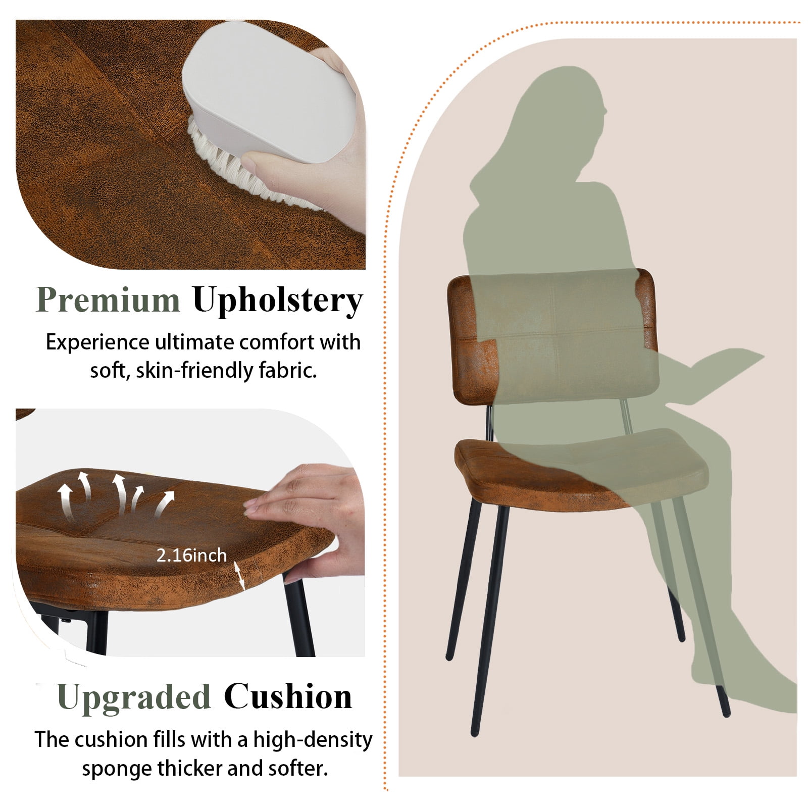 Homy Casa 5-Piece Dining Set with Live Edge Fuax Wooden Table and 4 Faux Suede Chairs