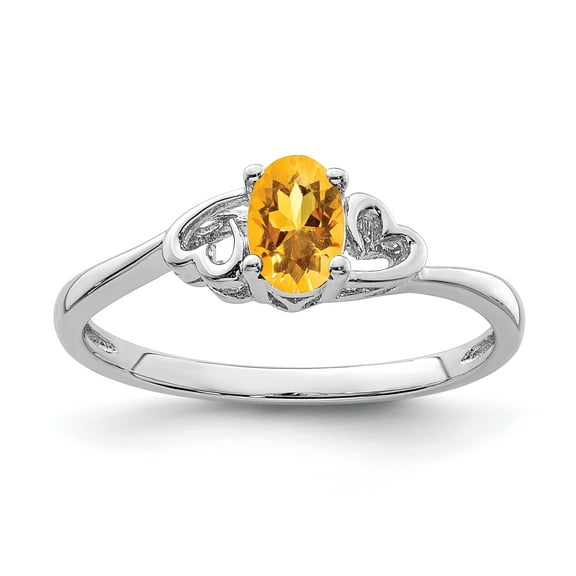925 Sterling Silver Rhodium-Plated Citrine Ring Size 10