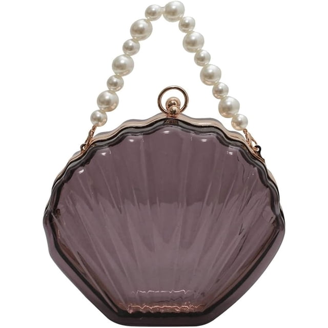 LHSHID Women Acrylic Evening Clutch Bag Shell Clutch Purse Transparent Stadium Approved Crossbody Shoulder Handbag with Pearl