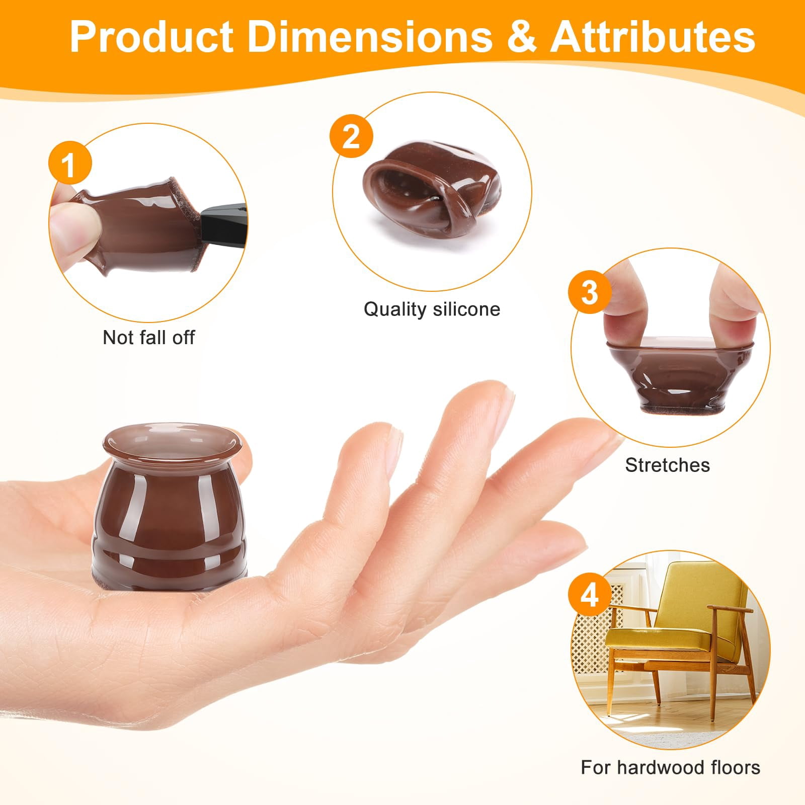 16 Pack Chair Leg Floor Protectors for Hardwood Floors, Silicone Felt Pads, Furniture Feet Covers, Scratch and Noise Reduction, Universal Large Size
