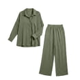 thumbnail image 5 of Zekutng 2 Piece Sets for Women Textured Button Down Shirt Wide Leg Pant 2-Piece Linen Co-ord Set,Sizes S-2XL, 5 of 6