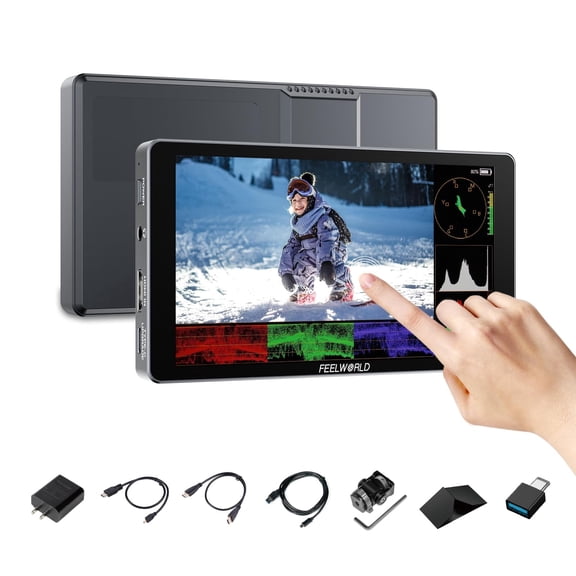 FEELWORLD P6XL 6 Inch Camera Monitor, 1200nit IPS Touch Screen 1920x1080 Built-in 3000mAh Battery, 3D LUT 4K HDMI