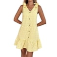 thumbnail image 2 of Women'S Spring V Neck Sleeveless Jacquard Sundresses Button Decoration Flowy Summer Dresses for Women Yellow M, 2 of 10
