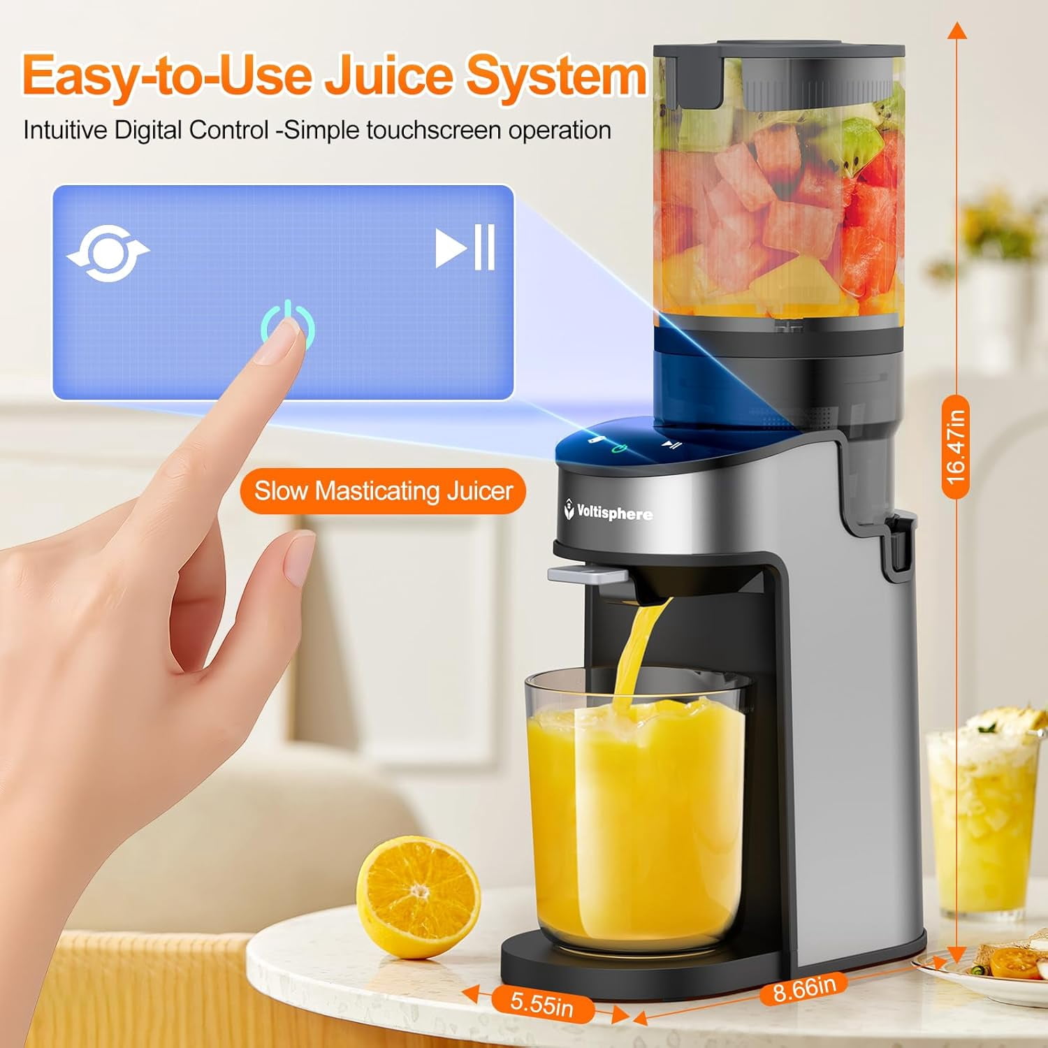 CFR637 Cold Press Juicer , 400W Slow Masticating Juicer with Wide Feed Chute for Whole Fruits and Vegetables, Easy to Clean Silver
