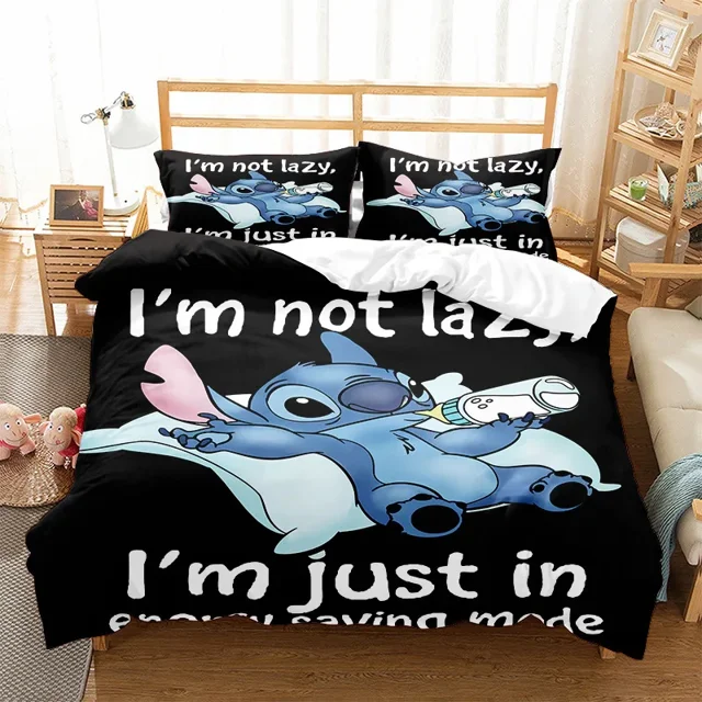 3PC-SET MINISO Disney New Cartoon Animation Stitch Series Fashionable and Comfortable Pillowcase Quilt Bedding Christmas Gift
