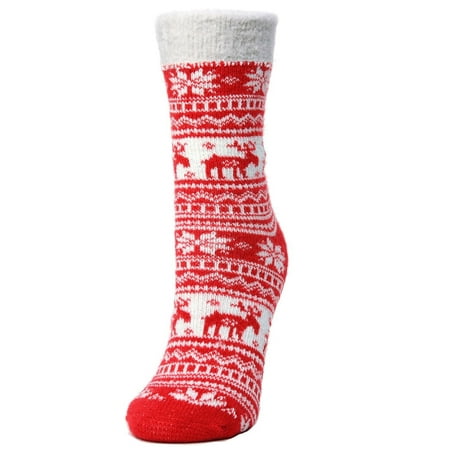 MeMoi Reindeer Dual Layer Lurex Crew - Fun Winter Socks for Women by MeMoi One Size 9-11 / Tango Red MF7