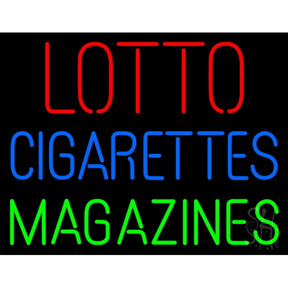 Lotto Cigarettes Magazines LED Neon Sign 15 x 19 - inches, Black Square Cut Acrylic Backing, with Dimmer - Bright and Premium built indoor LED Neon Sign for Defence Force.