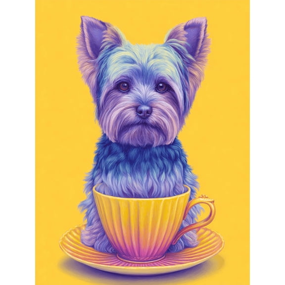 Yorkshire Terrier Teacup Canvas Wall Art, Puppy Pet Print for Living Room, Bedroom, Office, Coffee Shop and Nursery Decor