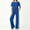 Blue, variant on Athletic Outfit Sets 2 Piece Women Solid Contrast Trim Short Sleeve Top Side Stripe Wide Leg Pants Black L
