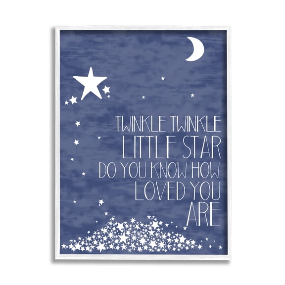 Stupell Industries Navy Textural Twinkle Little Star Typography Graphic Art White Framed Art Print Wall Art, 16x20, by Karen Zukowski (Finny And Zook)