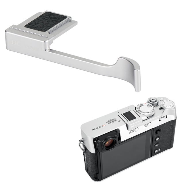 Empuñadura metálica JJC Deluxe con el pulgar hacia arriba para Fujifilm X100VI, color plateado