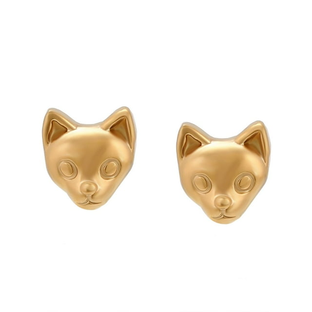 Aretes Broquel Gato Kitten Para Dama o Niña Oro 24K Lam dorado Unitalla