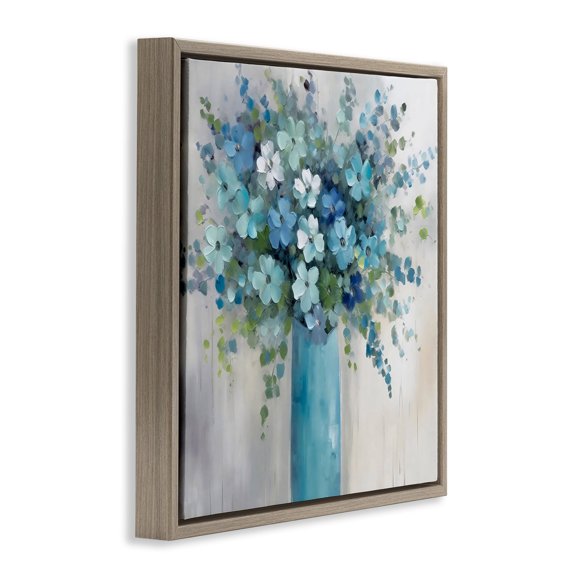 Stupell Industries Indigo Bouquet in Blue Vase Brown Framed Floater Canvas Wall Art, design by Creative Studio