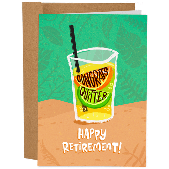 Funny Retirement Card – "Congrats Quitter!" Cocktail Design – Perfect for Retirement Celebrations, Blank Inside, Envelope Included – Enjoy a New Chapter with Humor