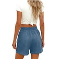 thumbnail image 6 of Karight Women's Solid Color Elastic Denim-like Double Pockets Shorts Fitness And Casual Shorts, 6 of 7