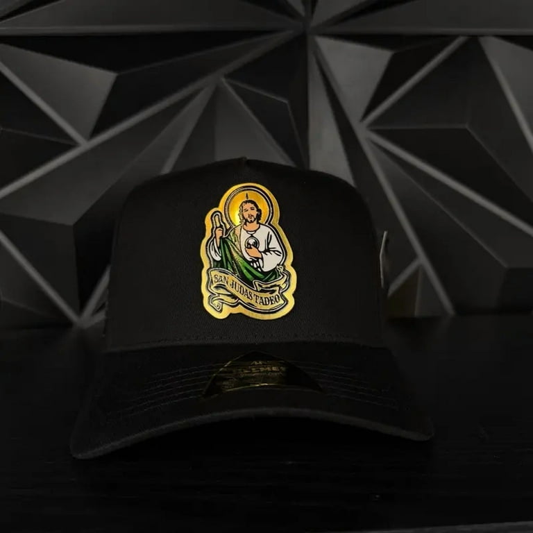 San Judas Tadeo Snapback Hat, Black Flat Brim Adjustable Baseball