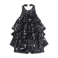 thumbnail image 4 of vastwit Kids Girls Sequins Jazz Latin Leotard Halter Tassel Dance Dress Modern Ballet Dancewear Black 12, 4 of 7