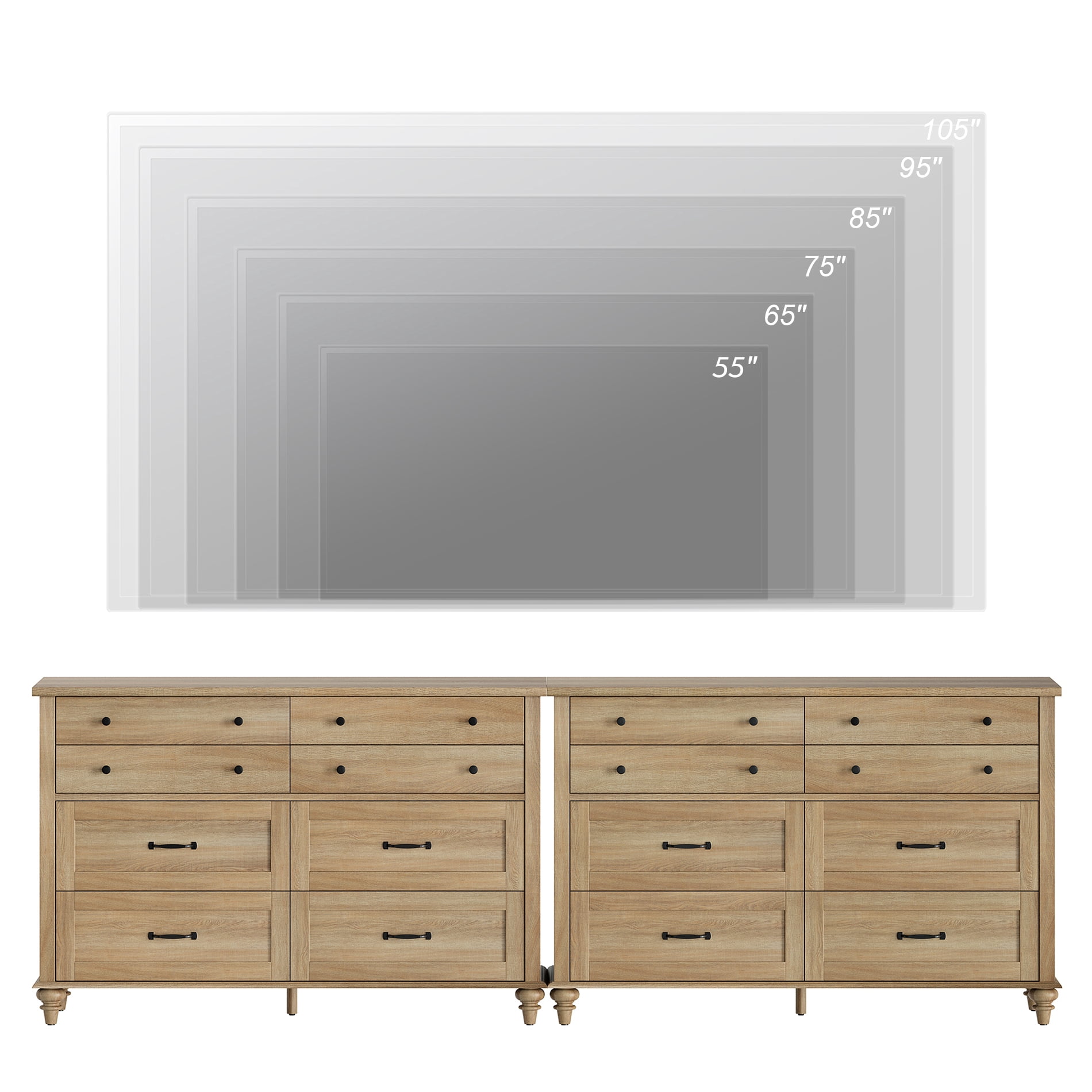 Set of 2 Dressers with 16 Drawers, Large Dresser TV Stand for Living Room Kids Room, Oak