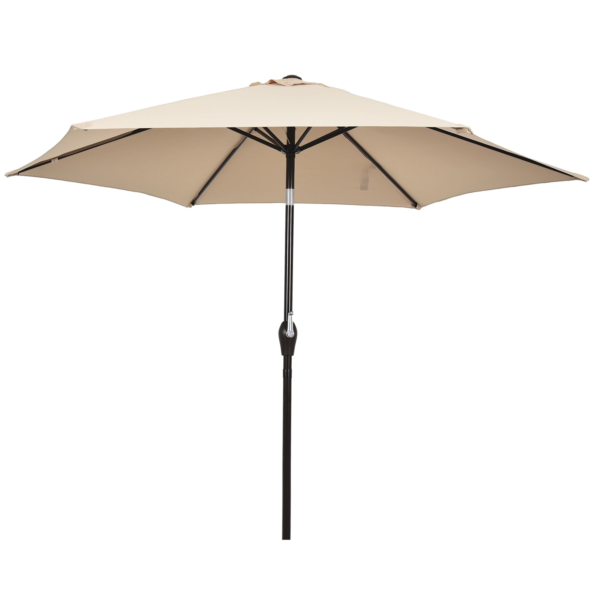 Gymax 9 ft Outdoor Patio Market Table Umbrella Garden Yard w/ Crank 6 Ribs Beige