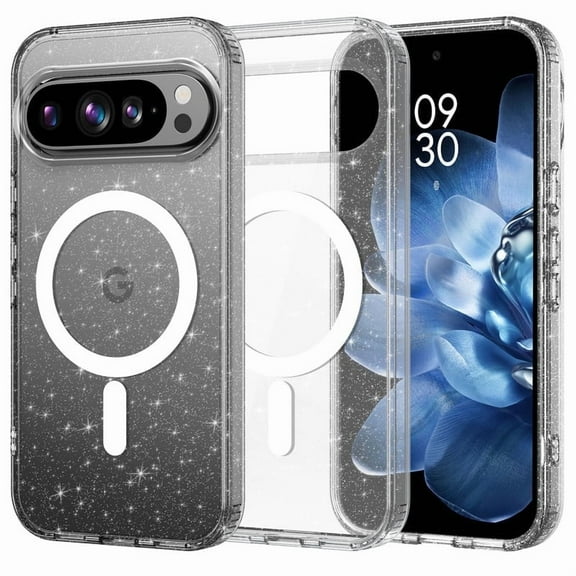 VENINGO Magnetic for Google Pixel 10 Case / Google Pixel 10 Pro Case Clear Glitter, Compatible with Mag-safe,Transparent Shockproof Slim Sparkly Bumper Cover Phone Case for Women Girls, Clear