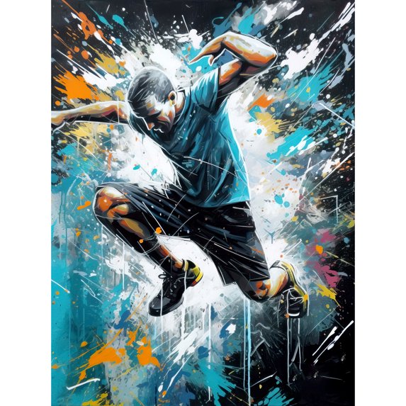 Man Doing Parkour Jump Pose Paint Splat Portrait Unframed Wall Art Print Poster Home Decor Premium