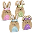 thumbnail image 2 of Gift Boutique Wooden Easter Bunny Decoration Set of 4 – Rustic Spring Tabletop Decor with Floral Accents, 3.2 x 5.9 in, Tan, 2 of 7