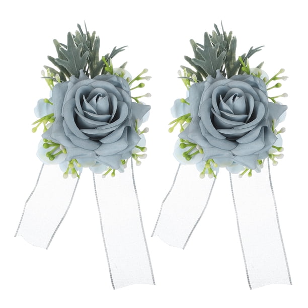 Uxcell 2 Pcs Corsage de Muñeca de Flores Grises, Pulseras de Flores Artificiales para Boda Novia Novio Ceremonia Aniversario Baile Fiesta