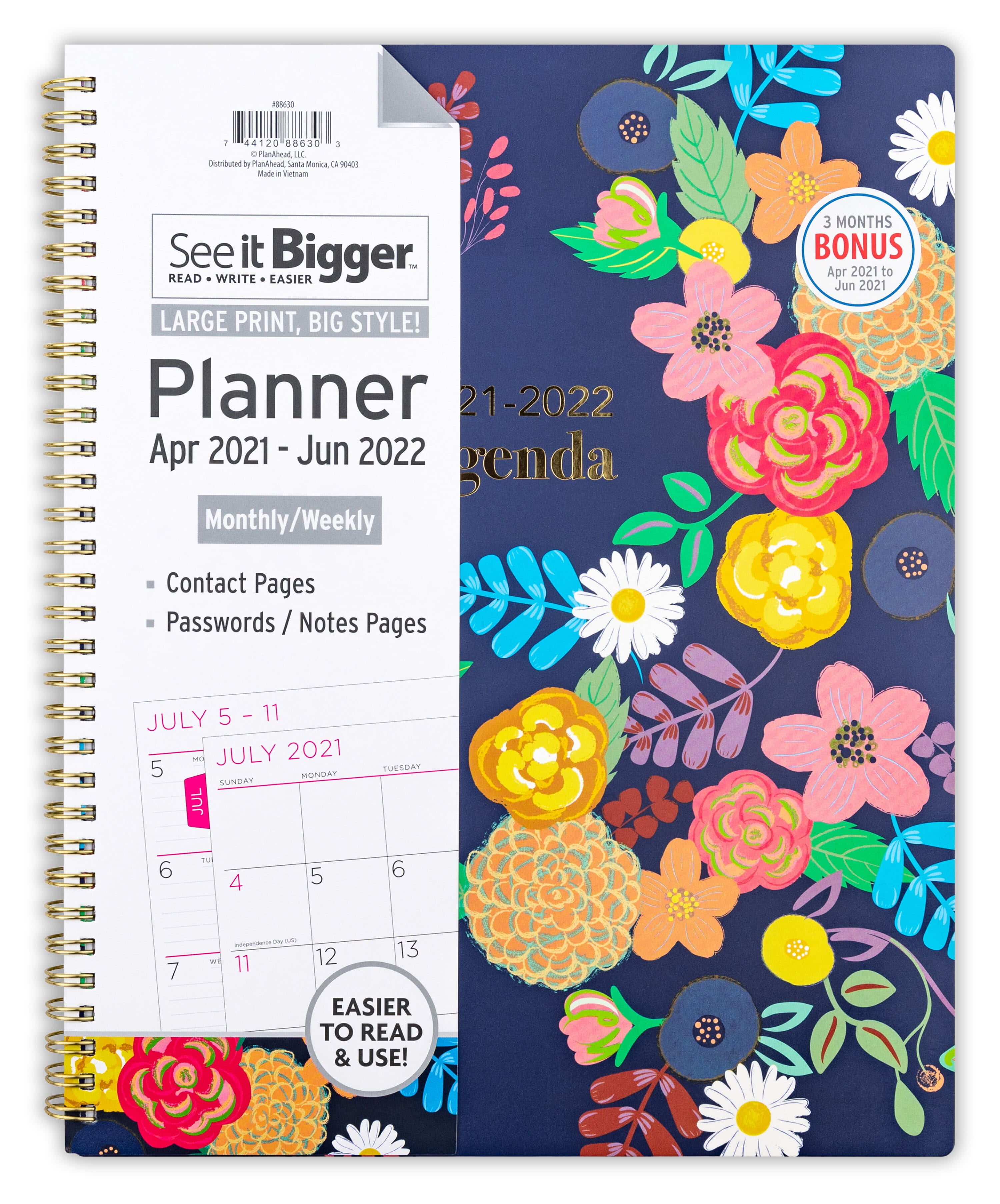 April 2021 June 2022 Weekly Monthly Planner 9 75 X11 See It Bigger Floral Walmart Com Walmart Com